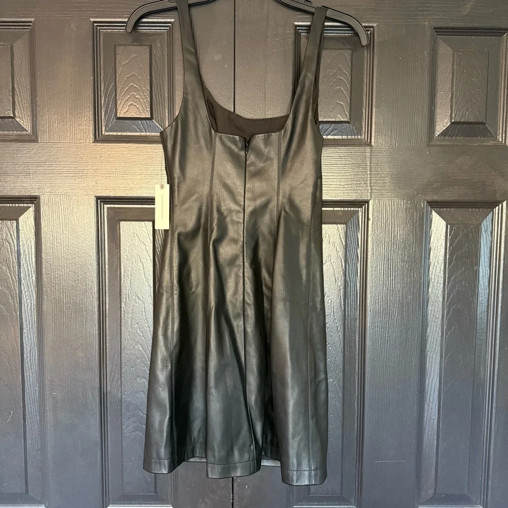 NWT Maeve Anthropologie Square-neck leather black dress S - Picture 10 of 15